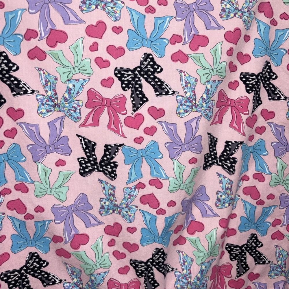 Dickies Scrub Top Women's Large Pink Bows Cotton Short Sleeve Nurse Medical - Picture 9 of 11